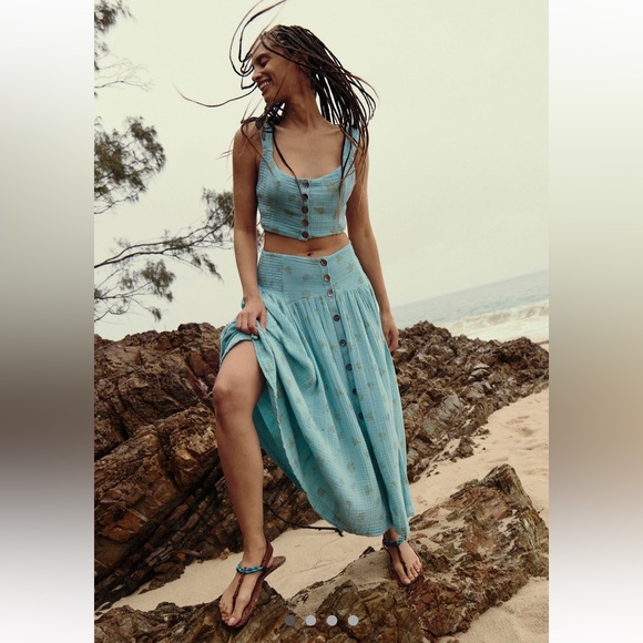 Free People Pinky Iris Corset Combo in Nile Blue Turquoise NWT